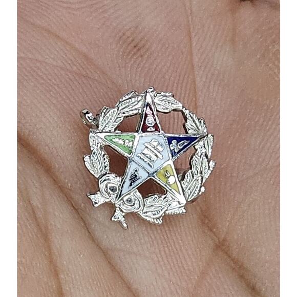 10K White Gold Eastern Star Mini Pin - Picture 1 of 4